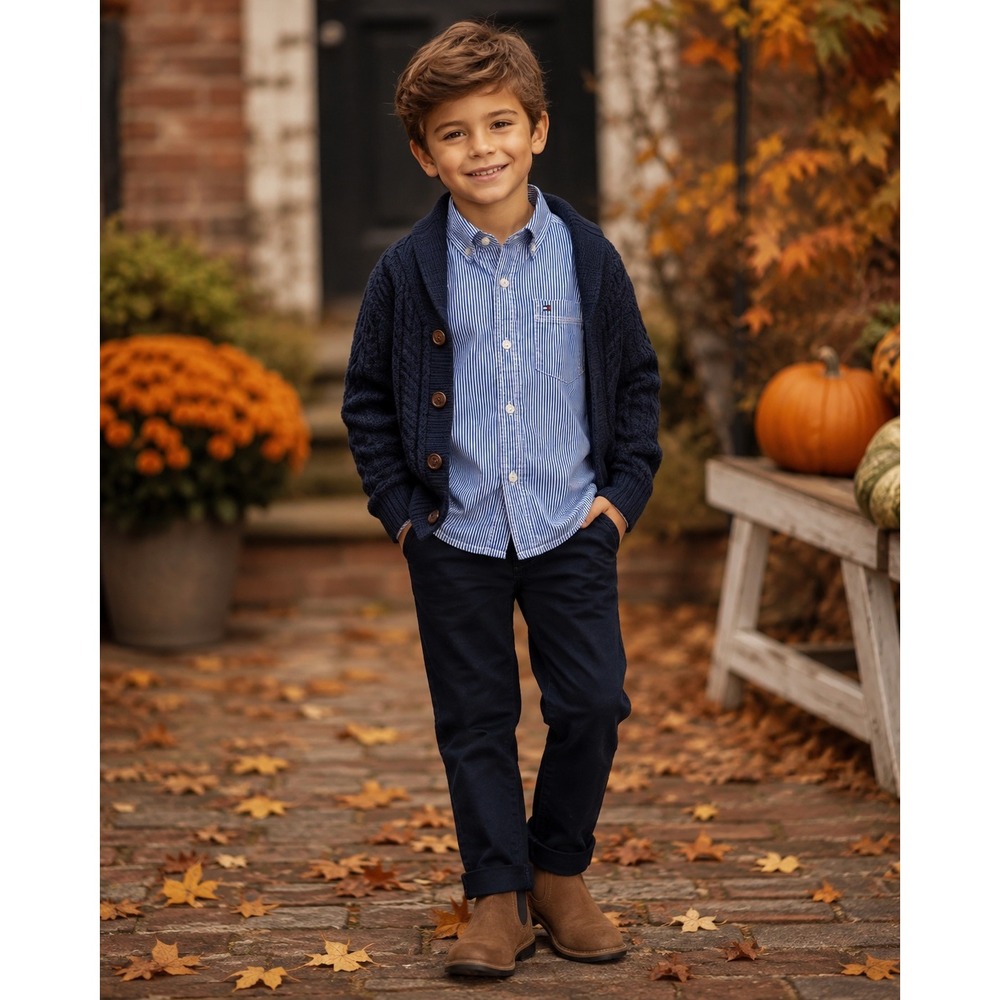 Tommy Hilfiger Boys Size 7 Blue Stripe Cotton Button-Down Shirt